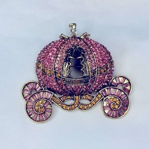 Pink Crystal Cinderella Pumpkin Carriage Brooch Statement Pin